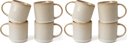 Miniatura 33 de Juego de Tazas de Café Famiware para 6, Tazas de 12 oz con Asa para Café, Té, Cacao, Leche - Juego de Vajilla de Cerámica y Gres, Blanco Mate Blanco