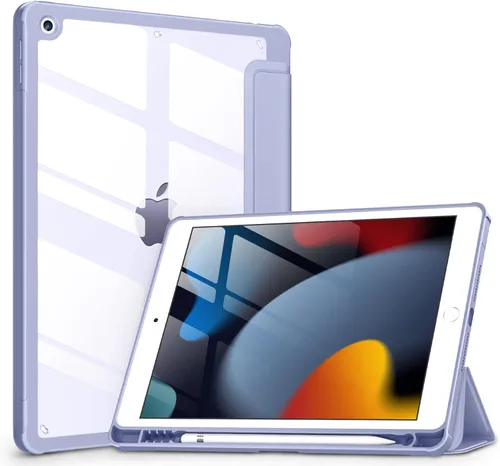 VIKESI - Funda para iPad de 9ª / 8ª / 7ª generación de 10.2 pulgadas (lanzada en 2021/2020/2019), parte trasera transparente, cubierta de marco de