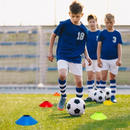 Miniatura 7 de 35/65/105 piezas de conos de fútbol de agilidad para entrenamiento, conos deportivos reutilizables para ejercicios con bolsa de malla, conos