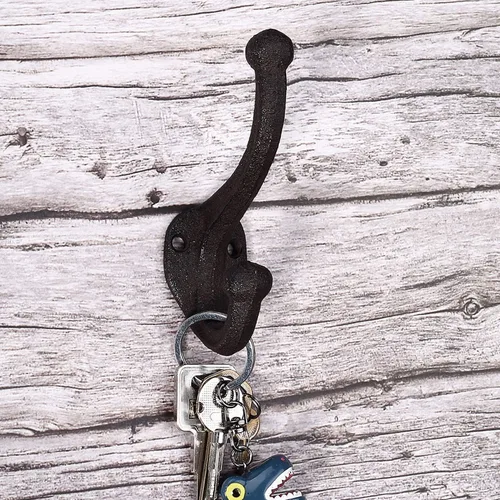Miniatura 6 de Ambipolar Paquete de 5 ganchos de pared rústicos – Hierro fundido resistente de inspiración vintage negro antiguo para vestíbulo, abrigo, perchero