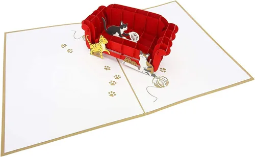 Miniatura 3 de PopLife Tarjeta desplegable 3D de gatos jugando en el sofá, tarjeta de felicitación de papel para amantes de los gatos, día de la madre, cumpleaños