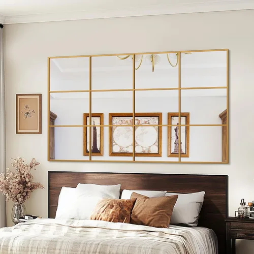 Miniatura 9 de Antok Espejo de pared, espejo decorativo de ventana de 24 x 36 pulgadas, espejo de pared con marco de metal, colgante o inclinado para sala