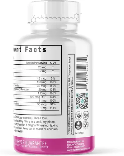 Miniatura 3 de Nature's Fusions Nutri Luteína 20mg Complejo Vitaminas Ojos - Fórmula Triple Carotenoide - Luteína y Zeaxantina - Contiene zinc, vitaminas A, C, D3