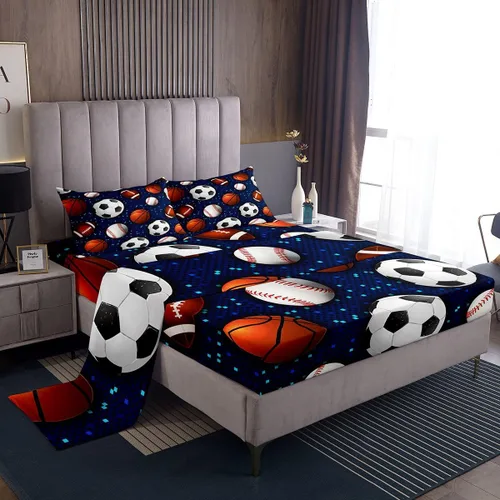 Miniatura 18 de Erosebridal Juego de sábanas de béisbol para niños, tamaño individual, sábanas de llama azul y roja para adolescentes, juego de ropa de cama