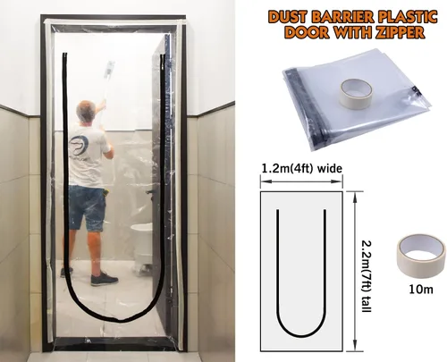 Miniatura 3 de ROLLINGDOG Barrera contra el polvo de la puerta con cremallera – Cubierta de puerta de plástico con cremallera para pared y habitación Protección