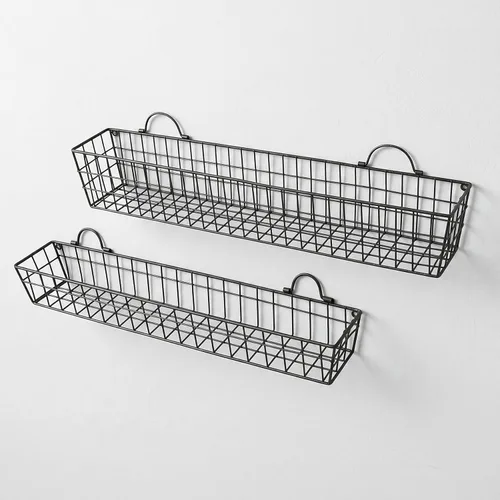 Miniatura 7 de MyGift Cestas de alambre de 2 piezas de 30 pulgadas para almacenamiento y organización, estantes de exhibición de metal montados en la pared negros