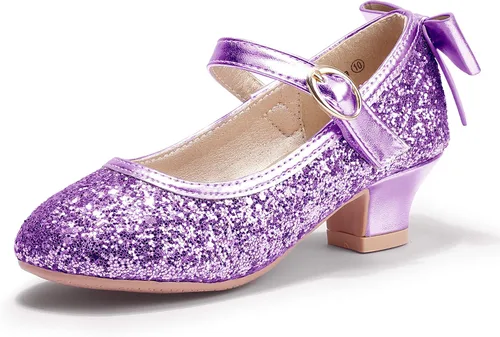 Miniatura 180 de PANDANINJIA Vestido de jada para niñas y niños pequeños, zapatos de princesa Mary Jane con tacones con lazo para fiesta, boda, boda
