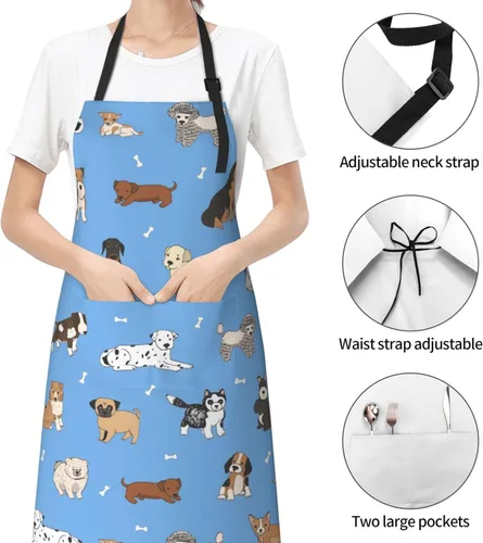 Miniatura 3 de Perinsto Delantal Impermeable para Mascotas Perros Gatos Animales Lindos con Babero para Aseo Cocina Horneado Pintura Jardinería Perro (azul)