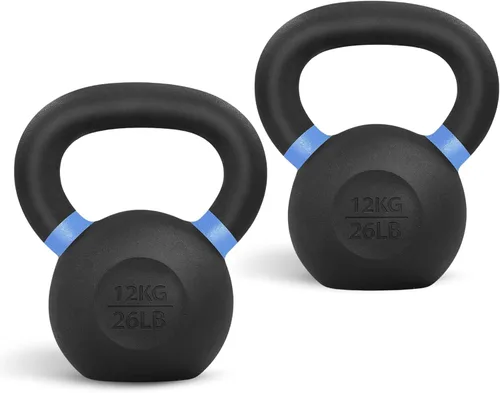 Yes4All Powder Coated Kettlebell, Cast Iron Core Kettlebells with Non-Slip Handle & Flat Bottom for Conditioning, Heavy Duty for Strength Training,