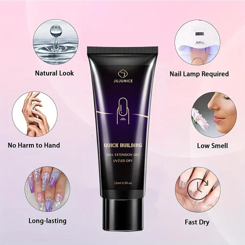 Miniatura 2 de Poly Gel - Juego de 10 colores al azar para crear rápidamente extensiones de uñas UV/LED en seco, gel de mejora de extensión de uñas