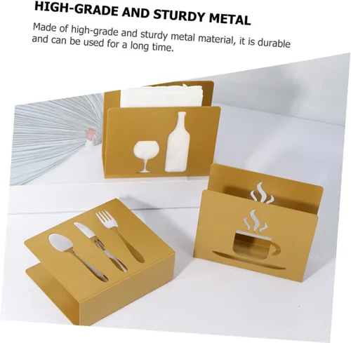 Miniatura 7 de HOMSFOU Metal Square Napkin Holder Upright Napkin Stand with Cutlery Design for Restaurant and Home Table Use