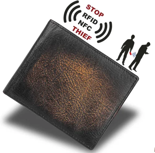 Miniatura 4 de DK86 Billetera plegable de piel auténtica para hombre, bloqueo RFID, capacidad adicional, múltiples ranuras para tarjetas con 2 ventanas
