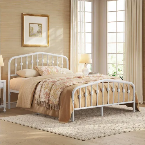 Miniatura 3 de Yaheetech Marco de Cama de Metal Tamaño Queen Plataforma de Cama de Metal con Cabecera/Piecera de Estilo Victoriano/Fácil Montaje/No Necesita blanco