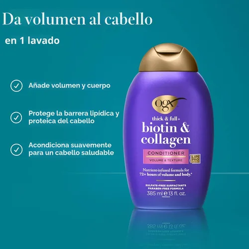Miniatura 3 de OGX Acondicionador Voluminizador Espeso y Abundante + Biotina y Colágeno, Acondicionador Enriquecido con Nutrientes con Biotina Vitamina B7 que