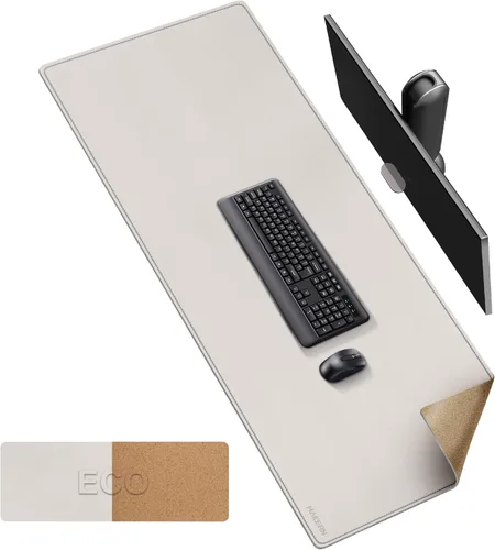 Miniatura 44 de MAIDERN Cubierta de mesa estrecha de 39.4" x 7.9", tapete reversible de cuero y corcho para mesa consola, protector de mesa largo y delgado