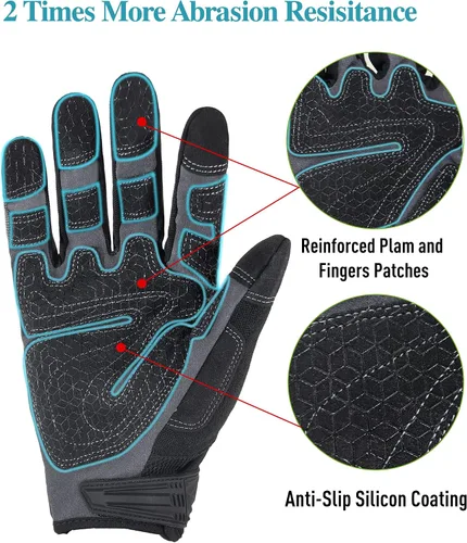 Miniatura 2 de HANDLANDY Mens Work Gloves Touch screen, Utility Mechanic Gloves, Flexible Breathable Fit- Padded Knuckles & Palm Verde