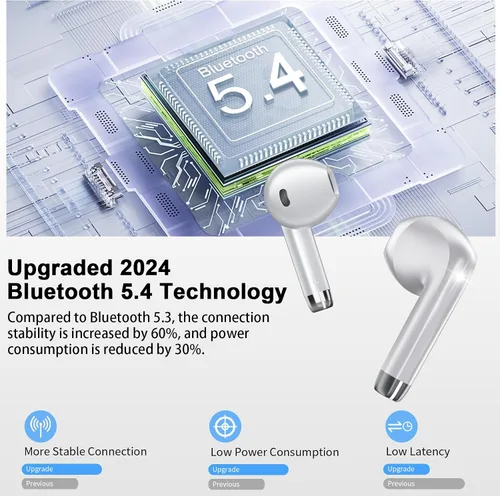 Miniatura 5 de Auriculares inalámbricos, Bluetooth de 5.4 pulgadas con 4 micrófonos ENC con cancelación de ruido, auriculares de 48 horas con graves profundos