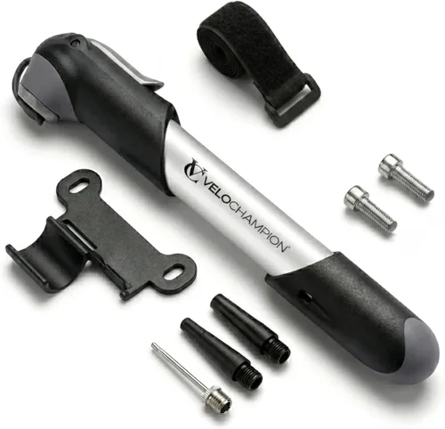 VeloChampion Mini Bike Pump. Compact 100 PSI/6.8BAR Bicycle Pump for Road, Hybrid & E-Bikes. Portable Tyre Pump with Presta, Schrader & Dunlop