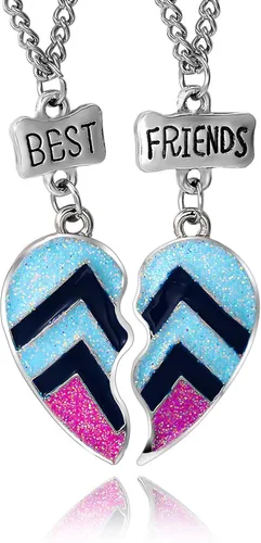 LEBOCADO 2 Pieces Half Heart BFF Necklace Friendship Necklaces Best Friends Forever Rainbow Colored Mermaid Tail Pendant Friendship Gifts for Girls