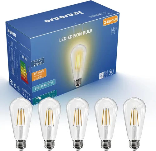 Miniatura 58 de Jensense Bombillas LED Edison E26, 60 vatios equivalentes, bombillas regulables, 2300 K, luz blanca cálida (cristal ámbar), estilo vintage