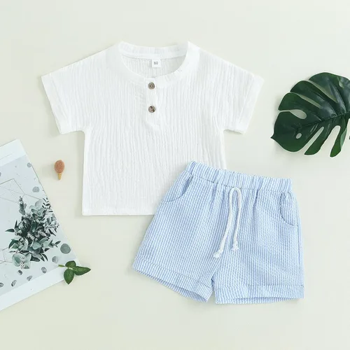 Miniatura 23 de fhutpw Conjunto de 2 piezas de ropa de verano para bebés, camiseta de manga corta, cintura elástica, pantalones cortos para niños pequeños