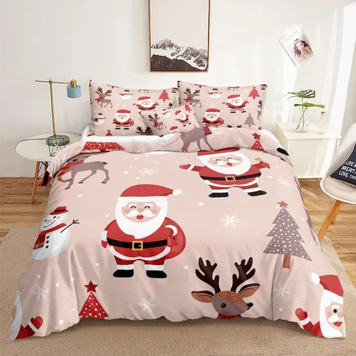 Miniatura 17 de Juego de ropa de cama de Navidad con funda de edredón de copos de nieve, color blanco y rojo, con estampado navideño, juego de ropa de cama festiva