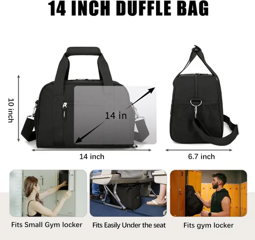 Miniatura 2 de SeaRock Bolsa de gimnasio pequeña de 14 pulgadas para mujeres y hombres, mini bolsa de lona para fines de semana y noche con compartimento