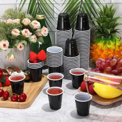 Miniatura 5 de Roshtia Paquete de 100 vasos de plástico de 2 onzas, mini vasos de chupito desechables de graduación de 2 onzas para fiesta de graduación, boda