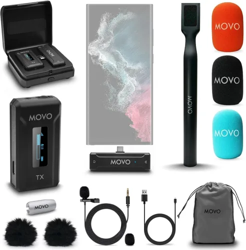 Miniatura 9 de Movo WMX-2-DUO - Sistema inalámbrico compacto de doble micrófono con soportes de extensión de mano - Mini micrófonos Lavalier inalámbricos