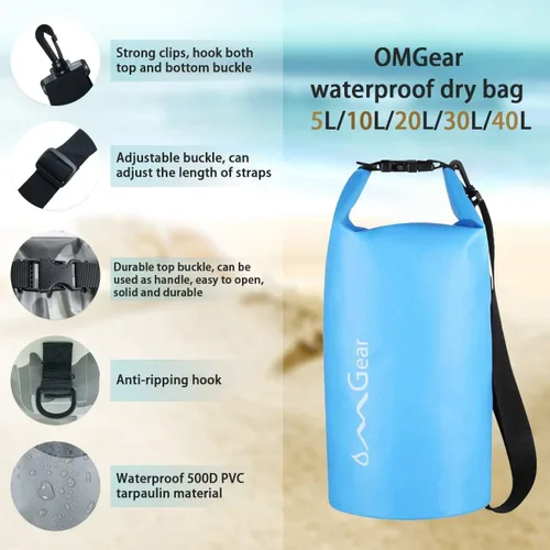 Miniatura 3 de OMGear - Bolsa seca impermeable y bolsa para teléfono, bolsa flotante de 40L/30L/20L/10L/5L para kayak, navegación, actividades al aire libre