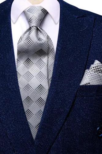 Miniatura 96 de Hi-Tie Corbatas de seda para hombre, diseño de cachemira a rayas, con bolsillo, gemelos cuadrados, conjunto formal de negocios