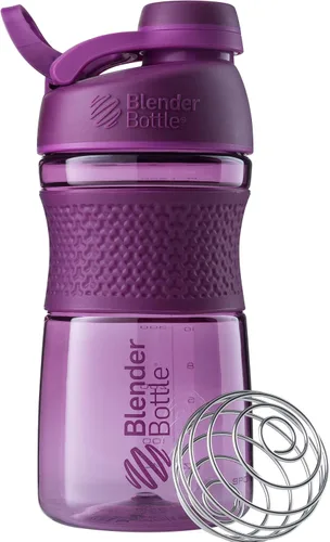 BlenderBottle SportMixer Botella mezcladora perfecta para batidos de proteínas y pre entrenamiento, 20 onzas, color ciruela