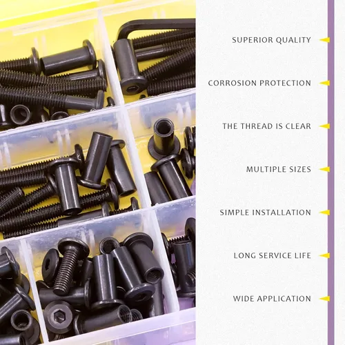 Miniatura 6 de Swpeet 141 piezas de 14 tamaños diferentes M6x16mm-3.150 in acero al carbono negro Hex Drive Socket Cap Tornillos Kit de tuercas de barril con 1