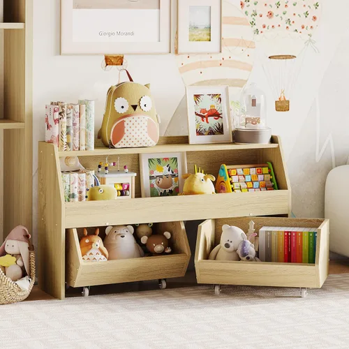 Organizador de almacenamiento de juguetes Fulhope para niños, gabinete de almacenamiento de juguetes con cajones, estante de juguetes para niños y