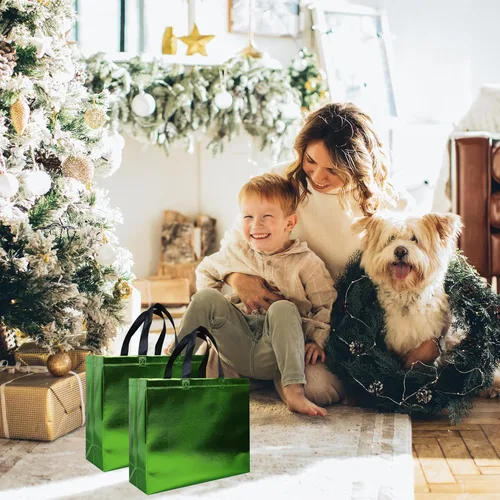 Miniatura 6 de cabzymx Bolsas de regalo reutilizables de color verde claro, 15 unidades, 12.6 x 4.7 x 11 pulgadas, bolsas de regalo de fiesta no tejidas a granel