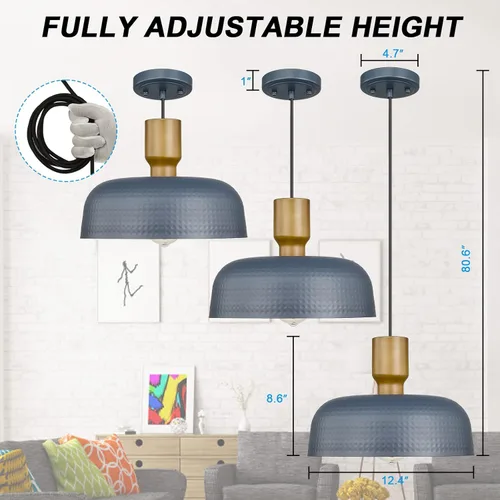 Miniatura 5 de Darkaway Accesorios de Lámparas Colgantes de Techo con Pantalla de Metal Martillado, Lámpara Colgante Moderna para Iluminación de Isla de Cocina