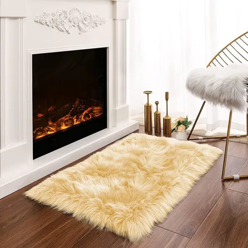 Miniatura 106 de Latepis - Tapete rectangular de piel sintética tipo lana de oveja suave, esponjosa y lavable para sala de estar, dormitorio, sala de juegos o Blanco