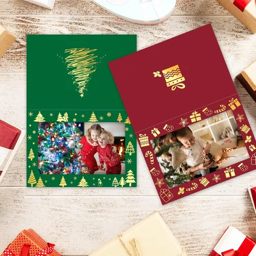 Miniatura 6 de ceiba tree Tarjetas de Marco de Fotos Navideñas Paquete de 40 Lámina Dorada Tarjetas de Felicitación Navideñas con Sobres