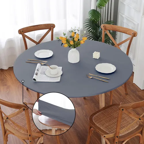 Miniatura 10 de Mantel redondo de elastano, suave y agradable a la piel, sin pelusas, funda de mesa de tela transpirable con banda elástica para comedor, reunión