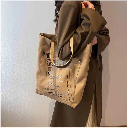 Miniatura 2 de MOMEITU Bolso tote de lona Crossbody Bolso grande Bolso de hombro retro Bolso de mano estético Bolso grande Bolso de mano de hadas Grunge, Marrón