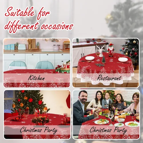 Miniatura 7 de ROYGROW Mantel Redondo de 60 Pulgadas para Navidad con Copo de Nieve y Árbol de Navidad Impreso, Fundas Decorativas Lavables para Cenas de Fiestas