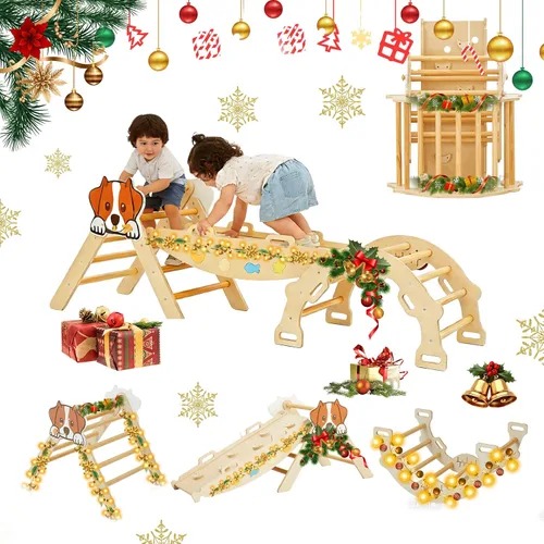 Miniatura 11 de Takywep Pikler - Juego de triángulos plegables 7 en 1 con arco y rampa y escalera, patio de juegos interior, juego de escalada montessor de madera