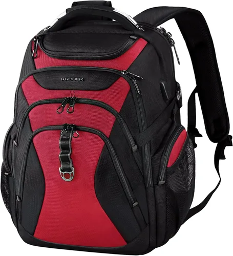 Miniatura 9 de KROSER Mochila de viaje para laptop de 18.4 pulgadas XXXL mochila para juegos con carcasa rígida Saferoom bolsillos RFID repelente al agua, mochila