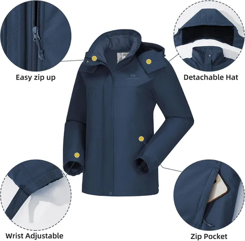 Miniatura 5 de CAMEL CROWN Chaqueta de esquí para mujer, abrigo de nieve de invierno grueso, forro polar cálido, impermeable, chaqueta femenina con capucha