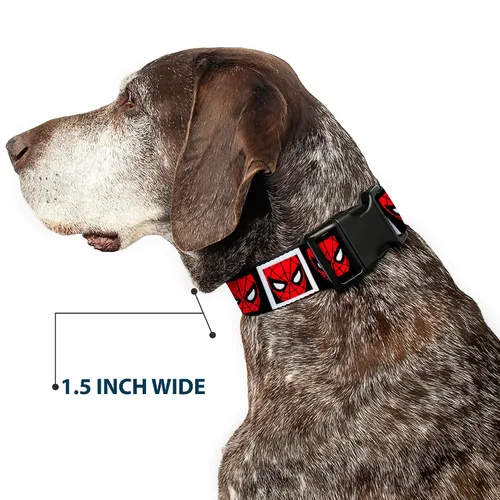 Miniatura 7 de Buckle-Down Collar de perro Clip de plástico Spider Man Face Bloques blancos negros de 6 a 9 pulgadas de 0.5 pulgadas de ancho, multicolor