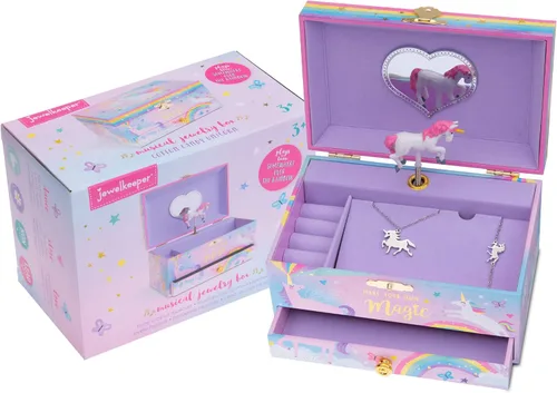 Miniatura 5 de Jewelkeeper Caja de música de unicornio y juego de joyas para niñas pequeñas, 3 regalos de unicornio para niñas