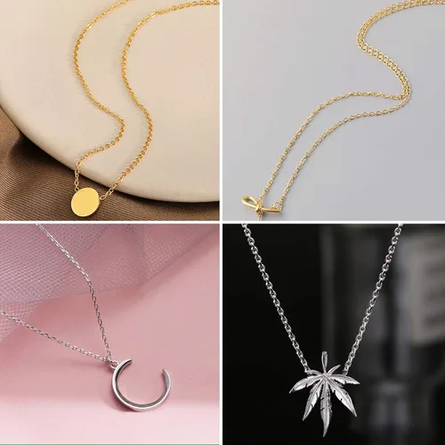 Miniatura 6 de SANNIX Paquete de 50 cadenas de collar chapadas en plata, paquete de cadena de cable para hacer joyas plateado y dorado