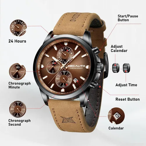 Miniatura 5 de MEGALITH Wrist Watches for Men Luxury: Dress Silver Stainless Steel Chronograph Watch Waterproof - Gift for Husband Father at Birthday Anniversary