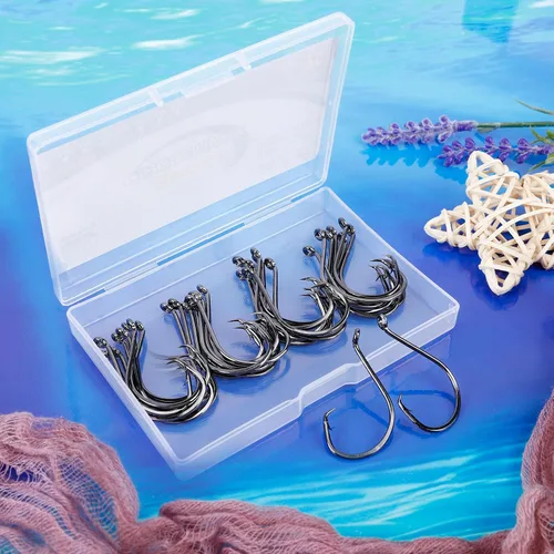 Miniatura 4 de UCEC Anzuelos Circulares Anzuelos de Pesca 2X Fuertes Anzuelos Circulares Descentrados Agua Salada Negro Acero de Alto Carbono Pulpo Bagre Anzuelos