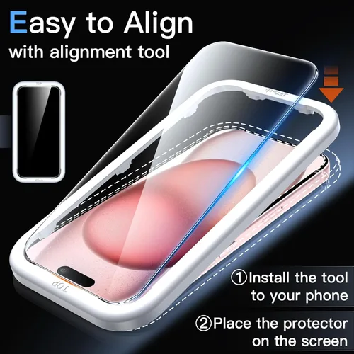 Miniatura 5 de JETech 9H+ - Protector de pantalla inastillable para iPhone 15 de 6.1 pulgadas, película de vidrio templado de grado militar con herramienta